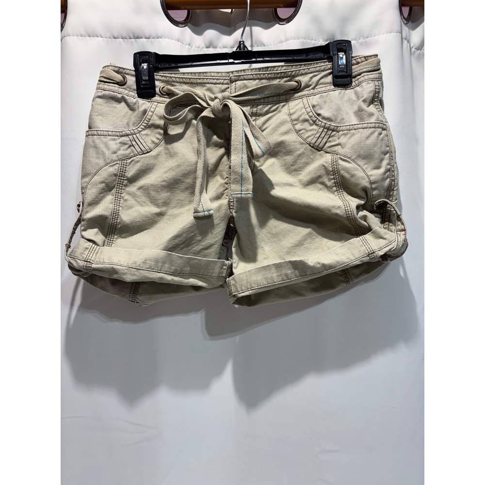 Free People Cargo Shorts Women 4 Khaki Tan Tie Waist‎ Cuffed Utility Cotton